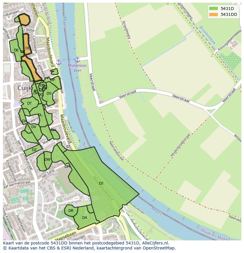 Afbeelding van het postcodegebied 5431 DD op de kaart.