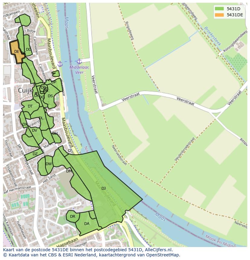 Afbeelding van het postcodegebied 5431 DE op de kaart.