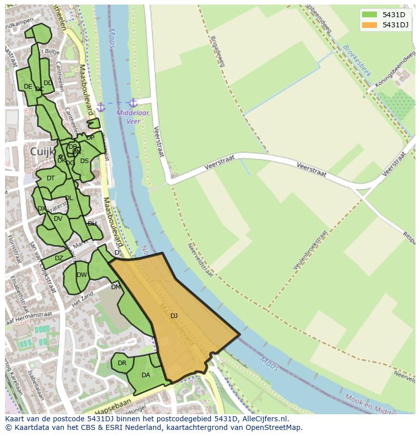 Afbeelding van het postcodegebied 5431 DJ op de kaart.