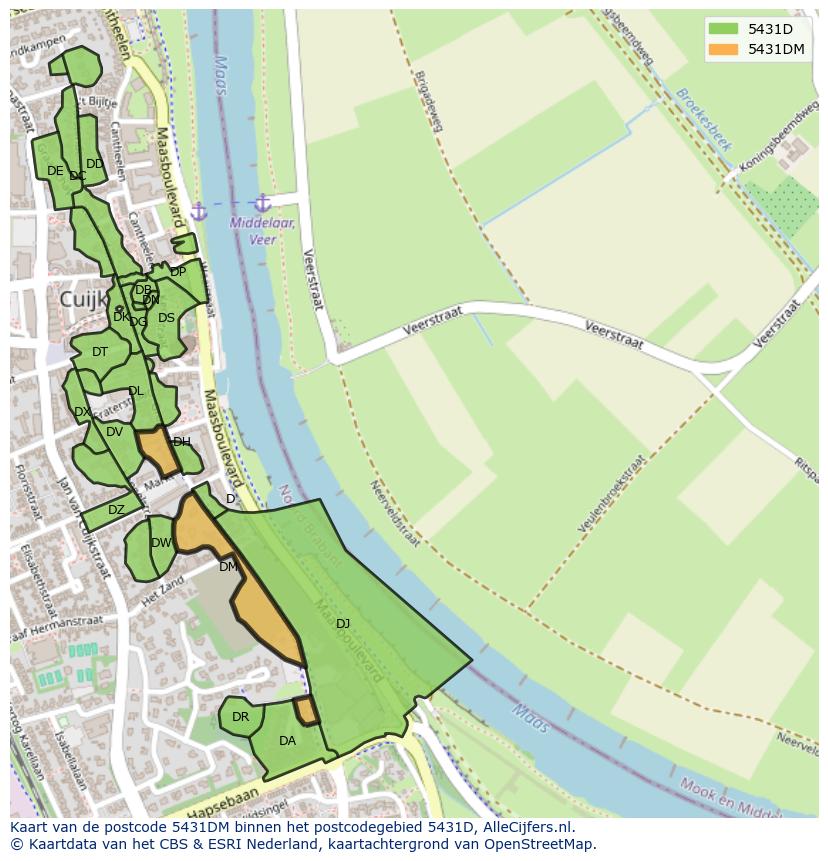 Afbeelding van het postcodegebied 5431 DM op de kaart.