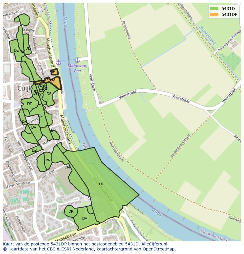 Afbeelding van het postcodegebied 5431 DP op de kaart.