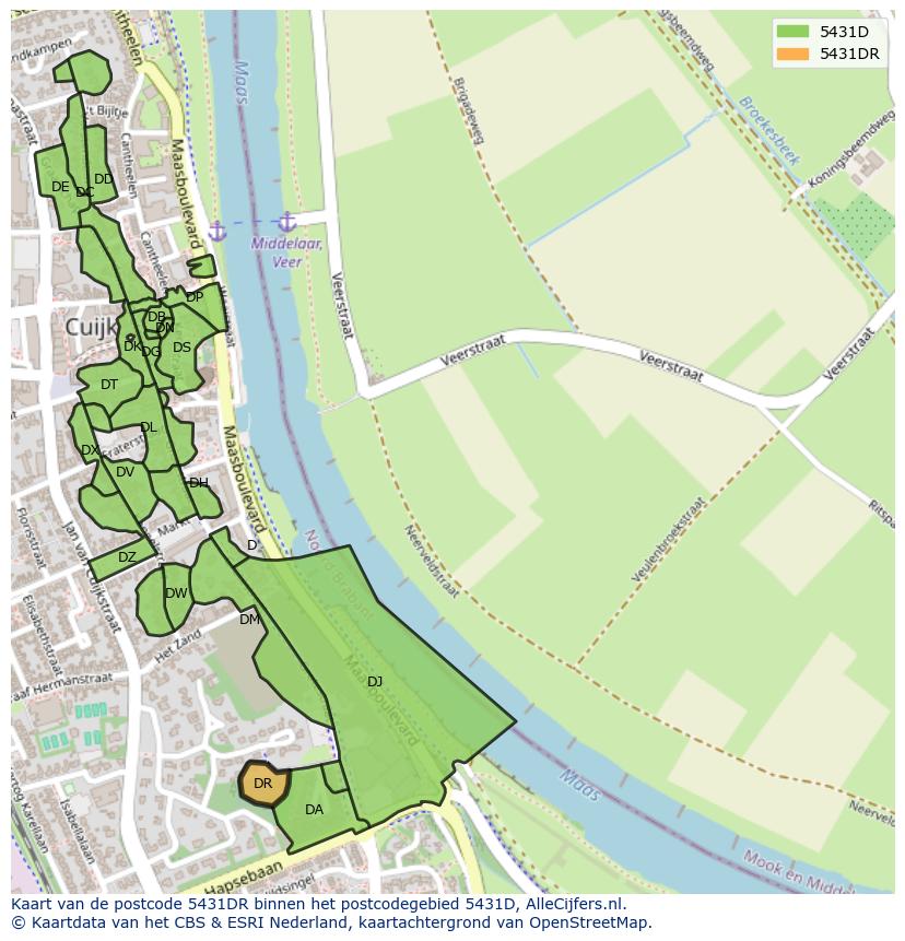 Afbeelding van het postcodegebied 5431 DR op de kaart.