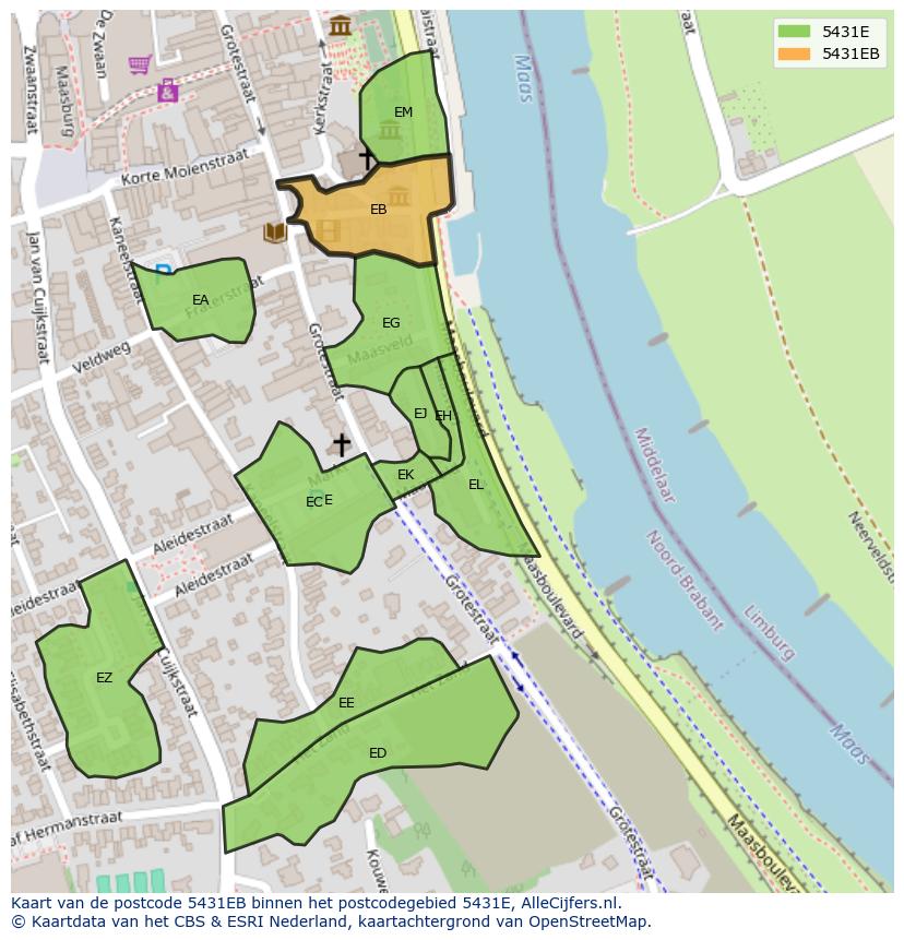 Afbeelding van het postcodegebied 5431 EB op de kaart.