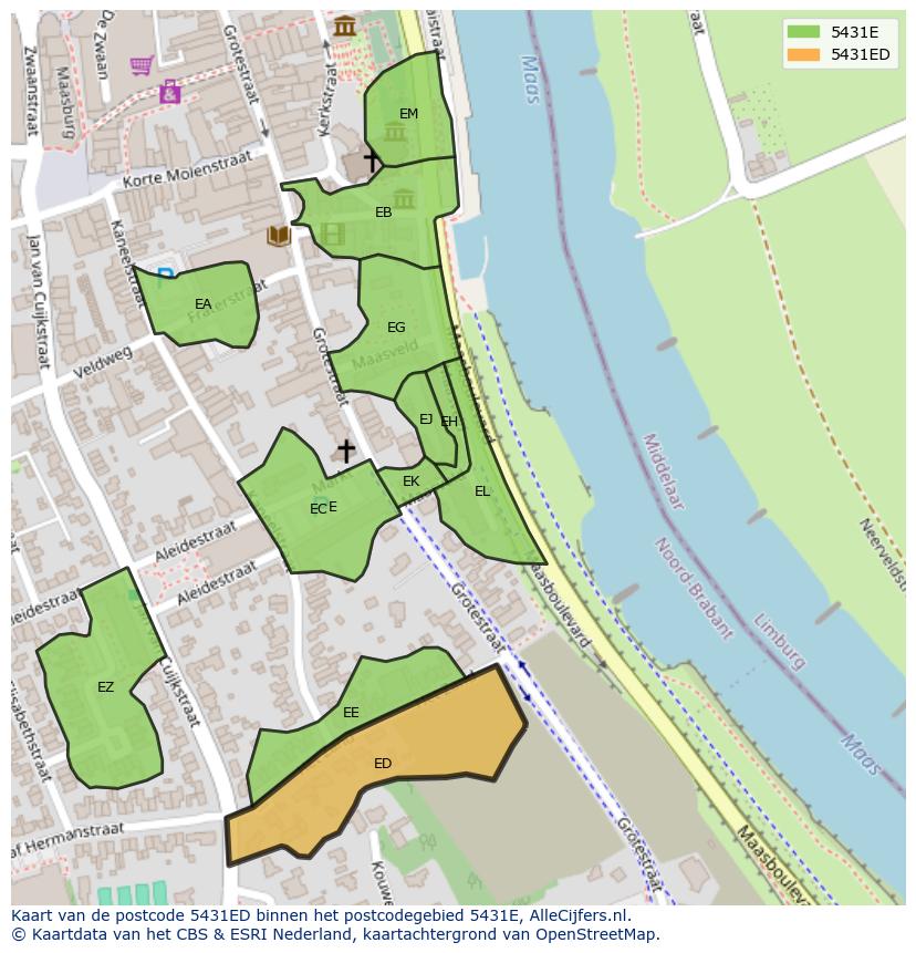 Afbeelding van het postcodegebied 5431 ED op de kaart.