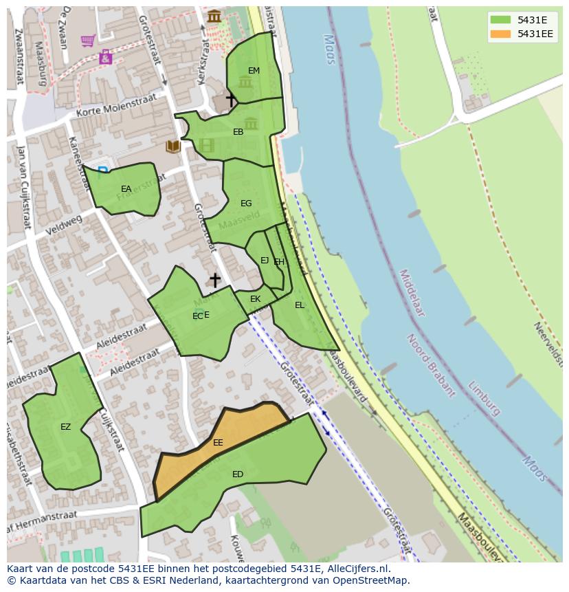 Afbeelding van het postcodegebied 5431 EE op de kaart.