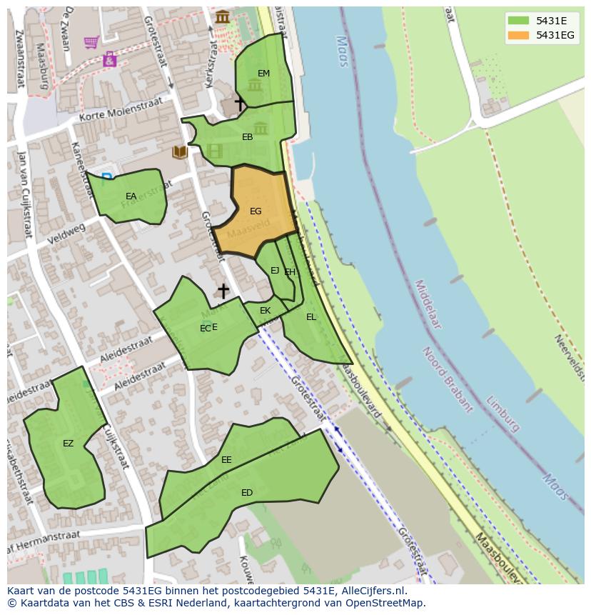 Afbeelding van het postcodegebied 5431 EG op de kaart.