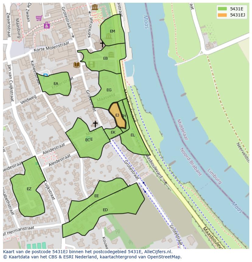 Afbeelding van het postcodegebied 5431 EJ op de kaart.