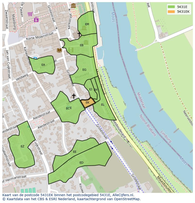 Afbeelding van het postcodegebied 5431 EK op de kaart.