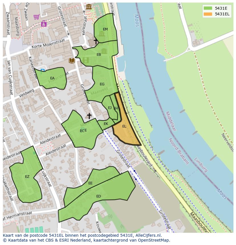 Afbeelding van het postcodegebied 5431 EL op de kaart.