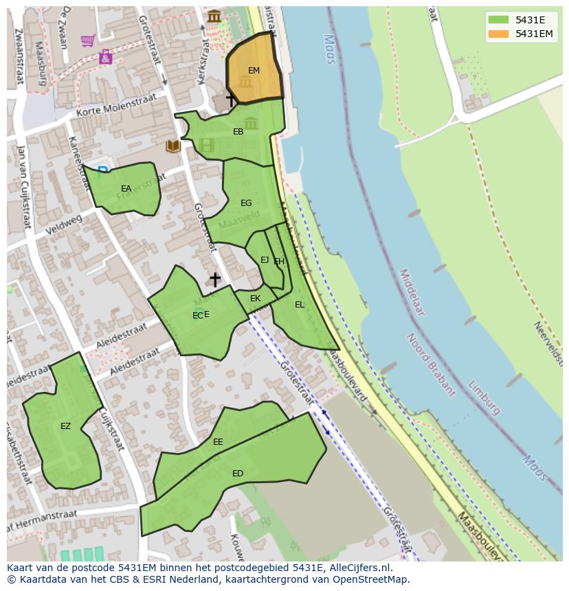 Afbeelding van het postcodegebied 5431 EM op de kaart.