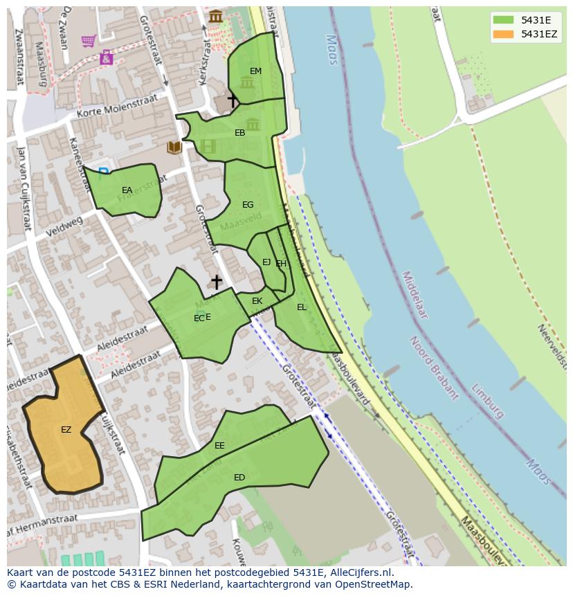 Afbeelding van het postcodegebied 5431 EZ op de kaart.