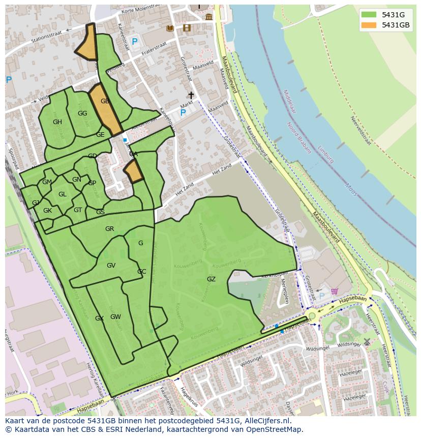 Afbeelding van het postcodegebied 5431 GB op de kaart.