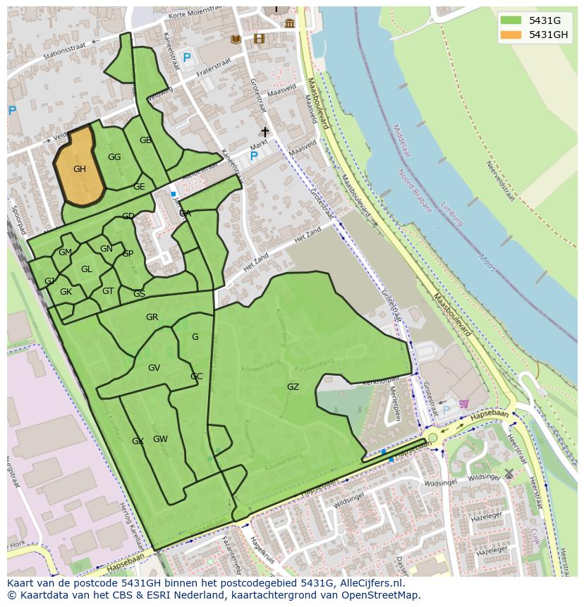 Afbeelding van het postcodegebied 5431 GH op de kaart.