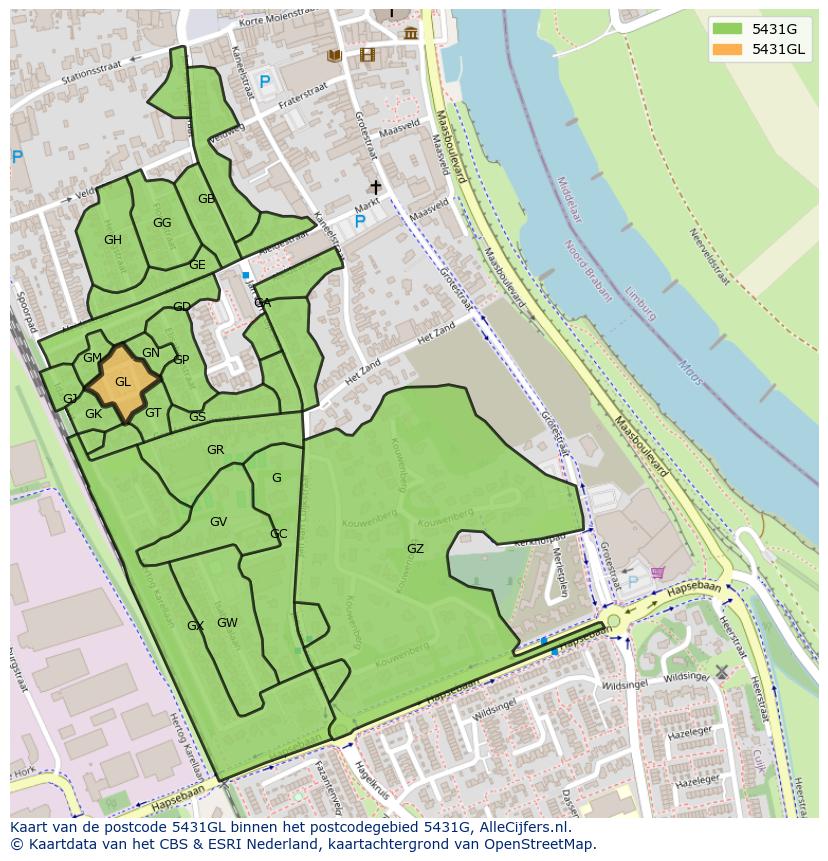 Afbeelding van het postcodegebied 5431 GL op de kaart.