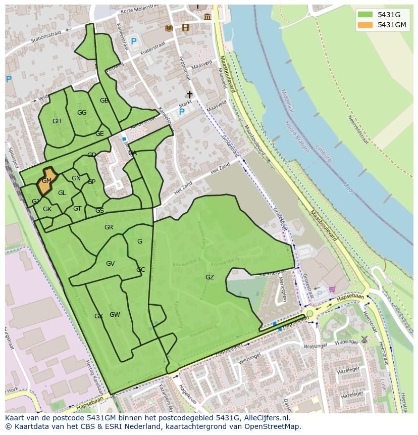 Afbeelding van het postcodegebied 5431 GM op de kaart.