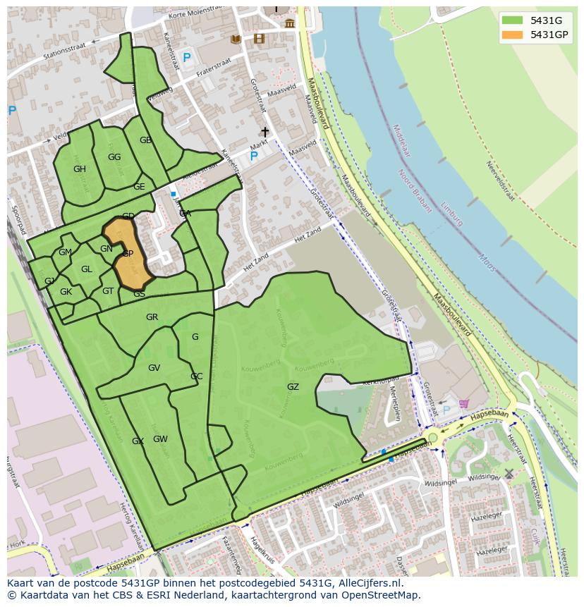 Afbeelding van het postcodegebied 5431 GP op de kaart.