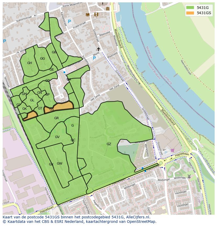 Afbeelding van het postcodegebied 5431 GS op de kaart.