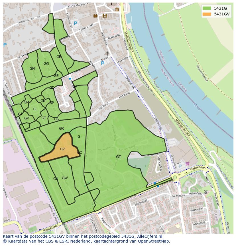 Afbeelding van het postcodegebied 5431 GV op de kaart.