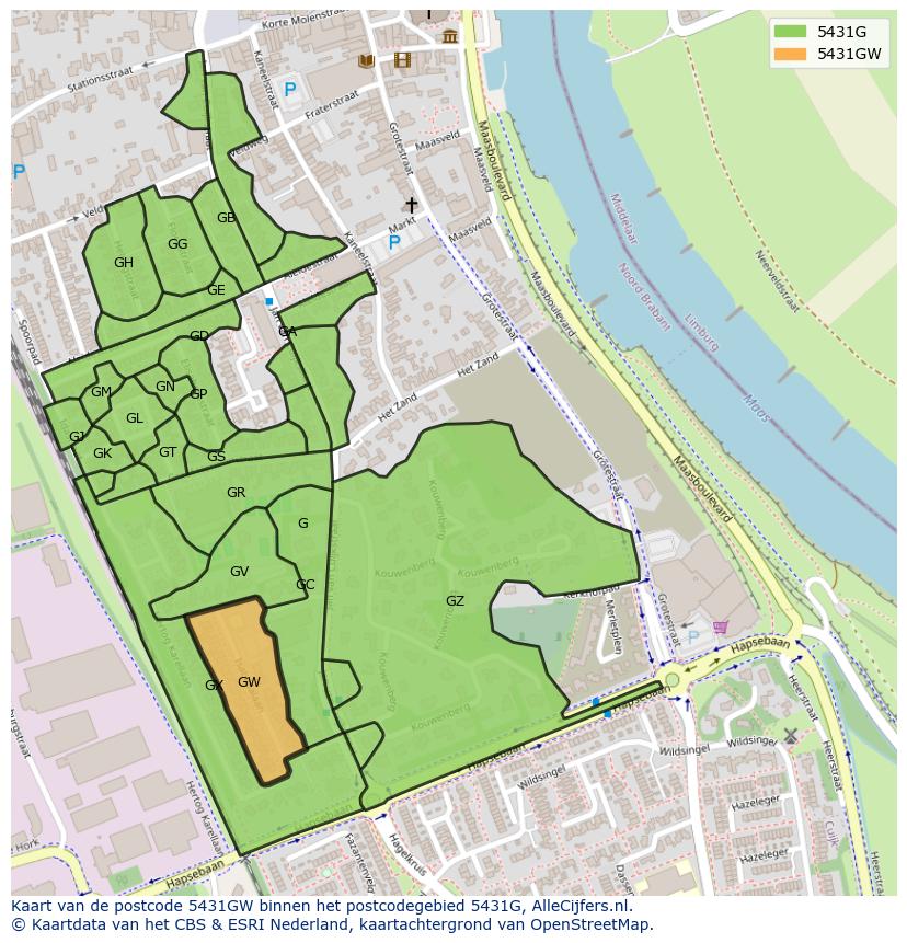 Afbeelding van het postcodegebied 5431 GW op de kaart.