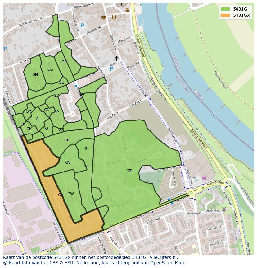 Afbeelding van het postcodegebied 5431 GX op de kaart.