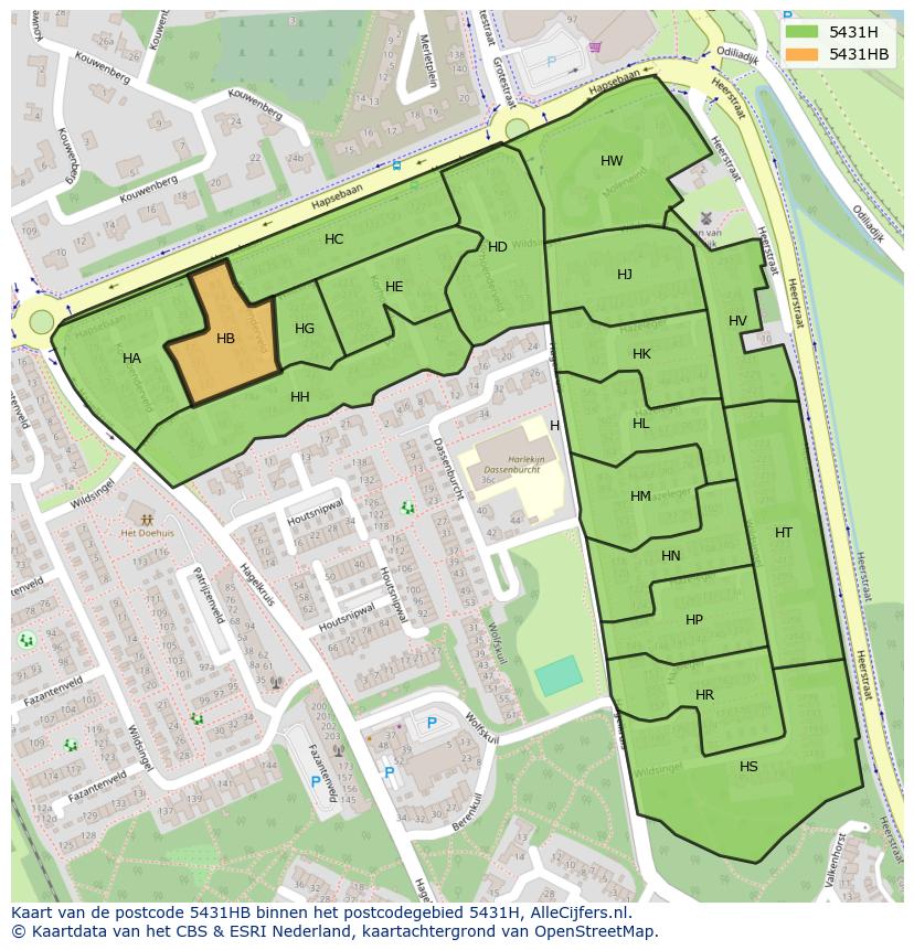 Afbeelding van het postcodegebied 5431 HB op de kaart.