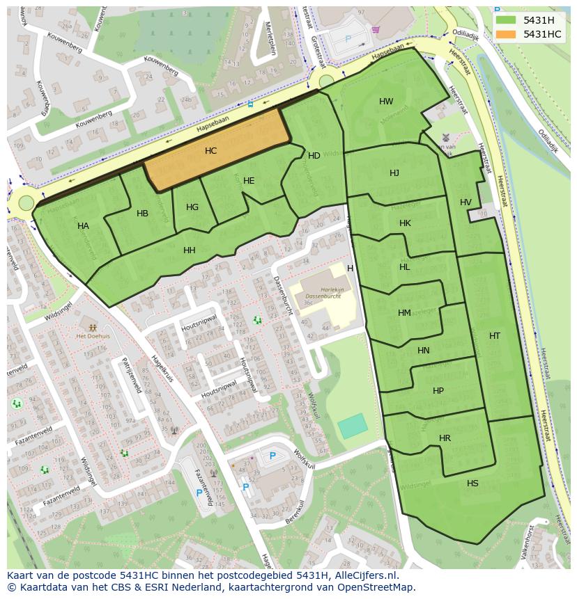 Afbeelding van het postcodegebied 5431 HC op de kaart.