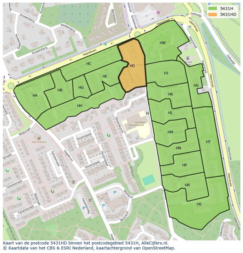 Afbeelding van het postcodegebied 5431 HD op de kaart.