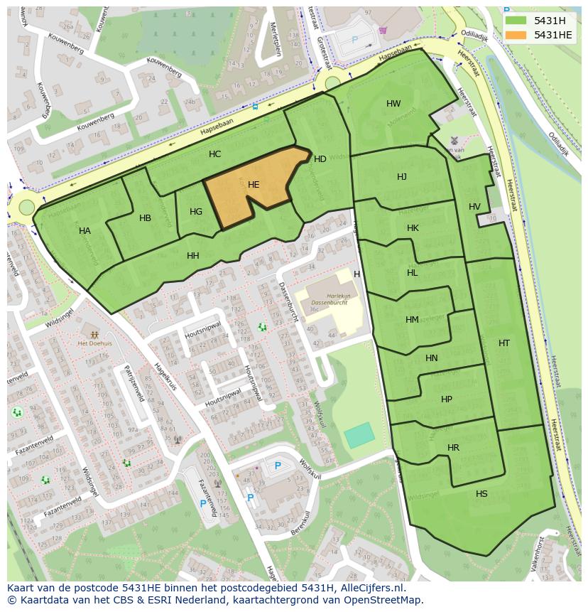 Afbeelding van het postcodegebied 5431 HE op de kaart.