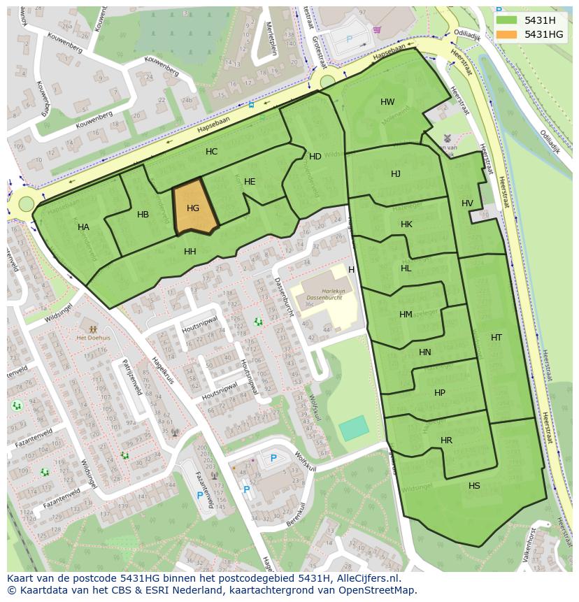 Afbeelding van het postcodegebied 5431 HG op de kaart.