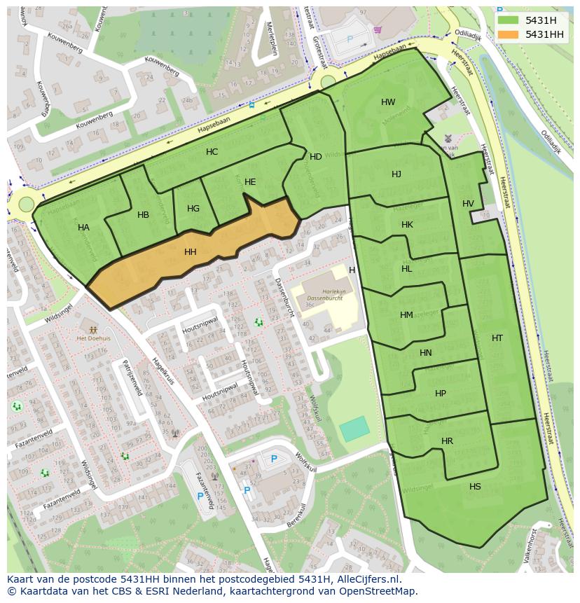 Afbeelding van het postcodegebied 5431 HH op de kaart.