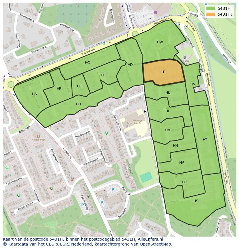 Afbeelding van het postcodegebied 5431 HJ op de kaart.