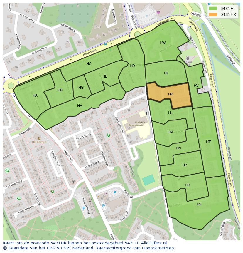 Afbeelding van het postcodegebied 5431 HK op de kaart.
