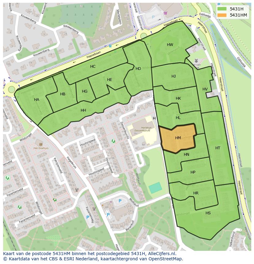Afbeelding van het postcodegebied 5431 HM op de kaart.