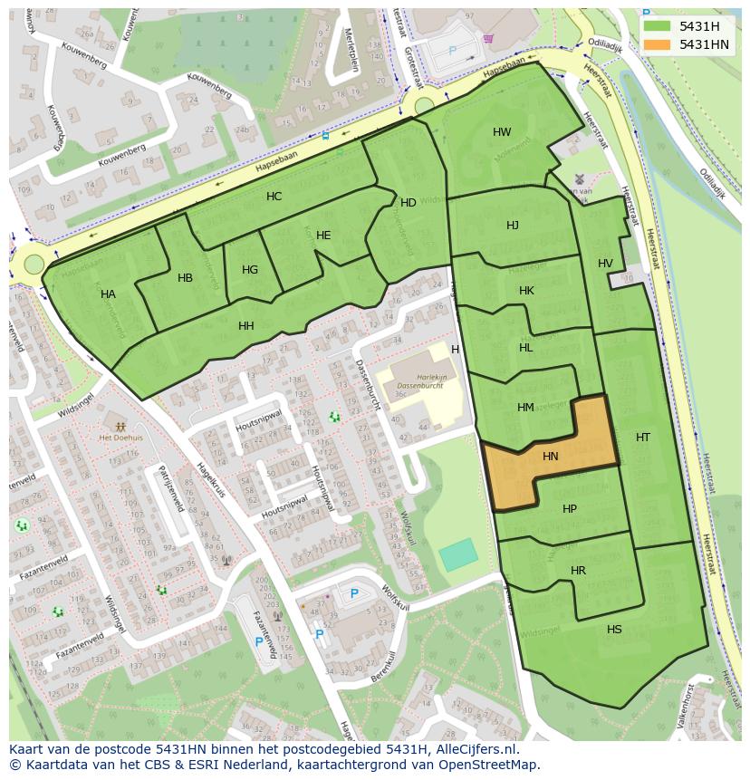 Afbeelding van het postcodegebied 5431 HN op de kaart.