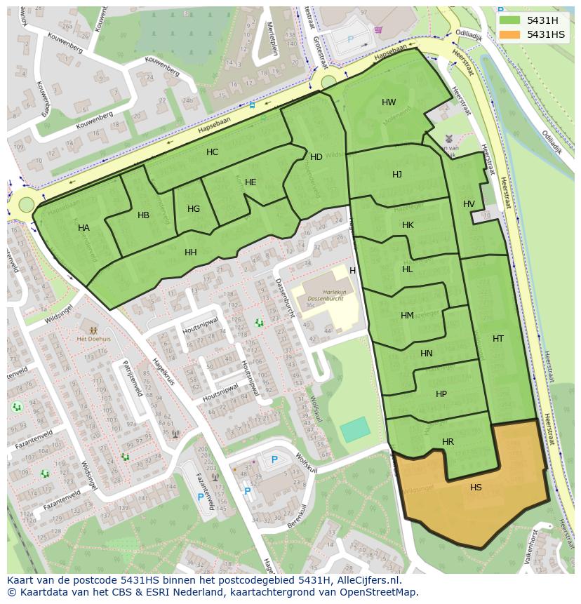 Afbeelding van het postcodegebied 5431 HS op de kaart.
