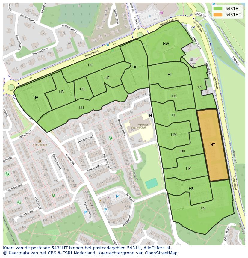 Afbeelding van het postcodegebied 5431 HT op de kaart.