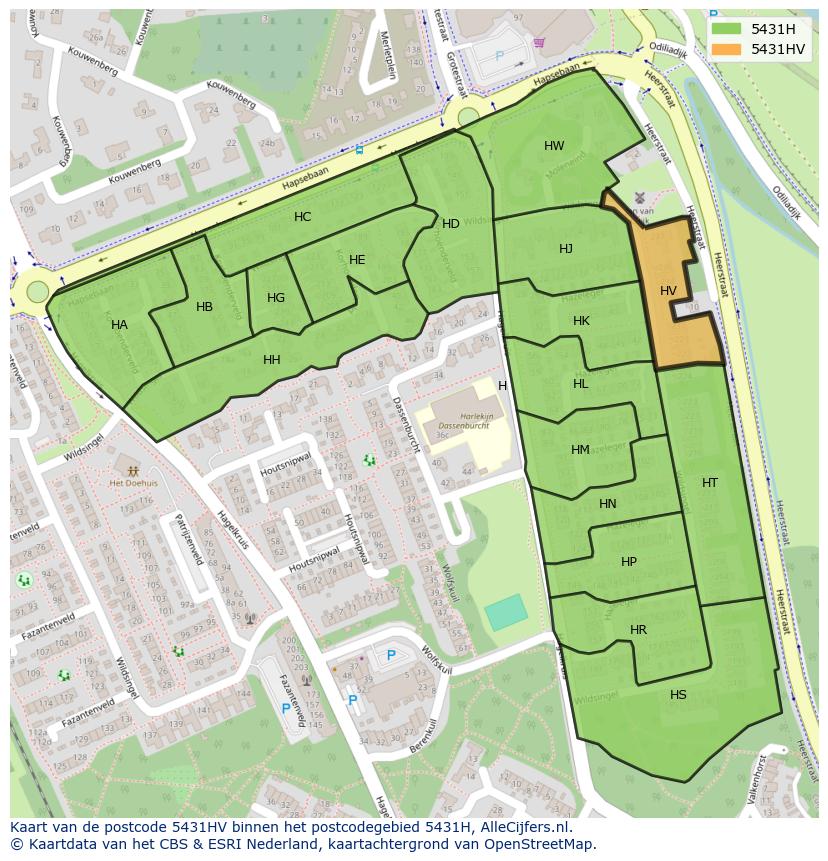 Afbeelding van het postcodegebied 5431 HV op de kaart.