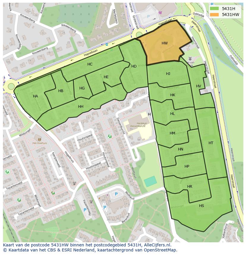Afbeelding van het postcodegebied 5431 HW op de kaart.