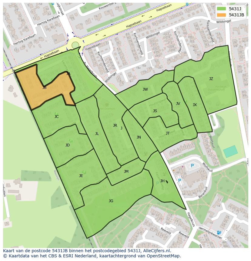 Afbeelding van het postcodegebied 5431 JB op de kaart.