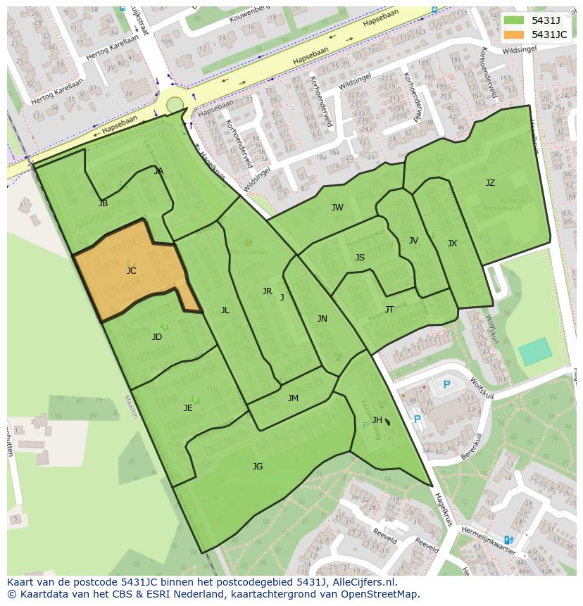 Afbeelding van het postcodegebied 5431 JC op de kaart.