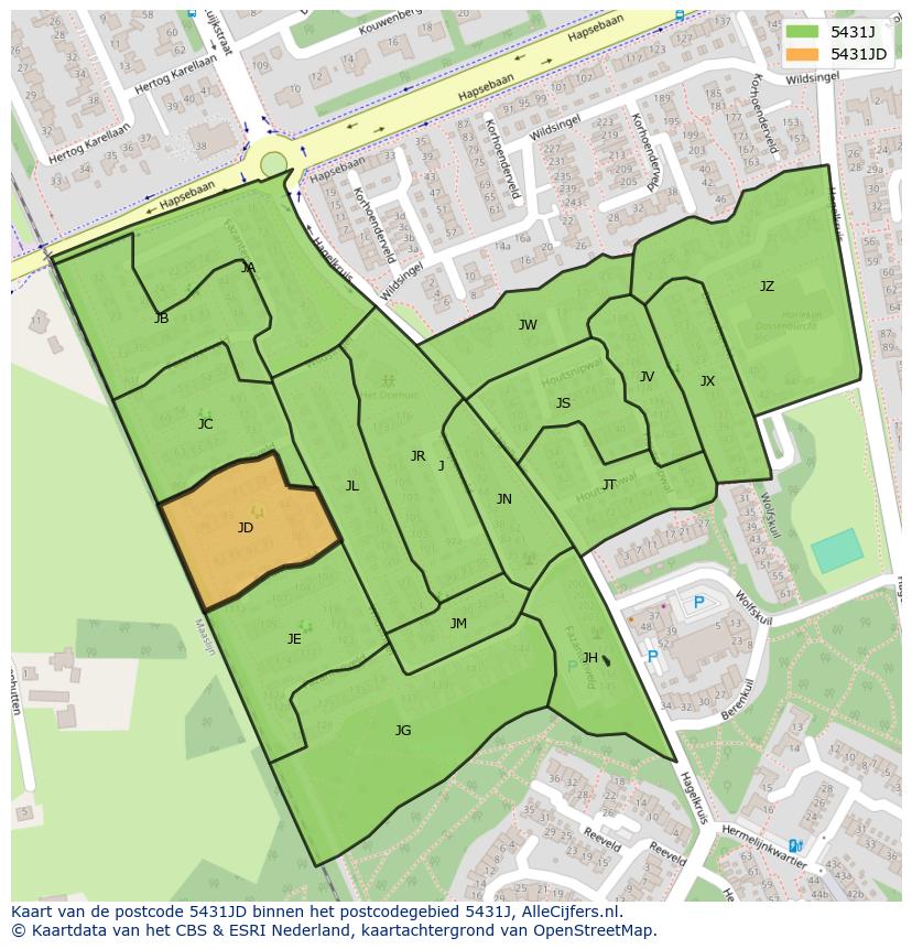 Afbeelding van het postcodegebied 5431 JD op de kaart.