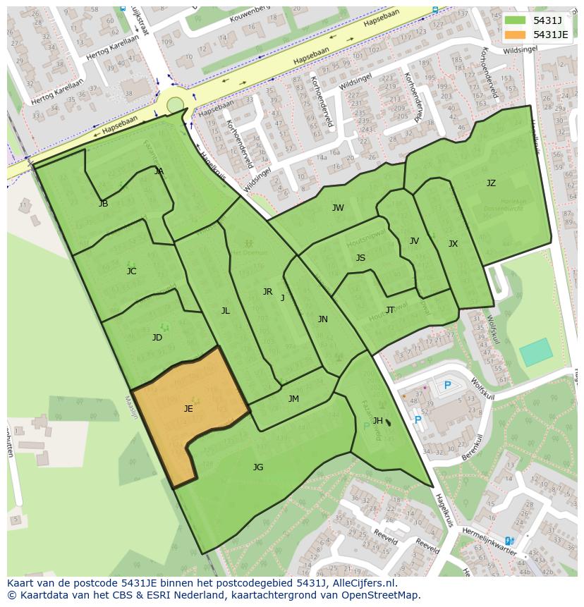 Afbeelding van het postcodegebied 5431 JE op de kaart.