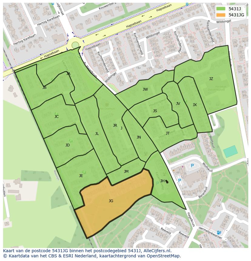 Afbeelding van het postcodegebied 5431 JG op de kaart.