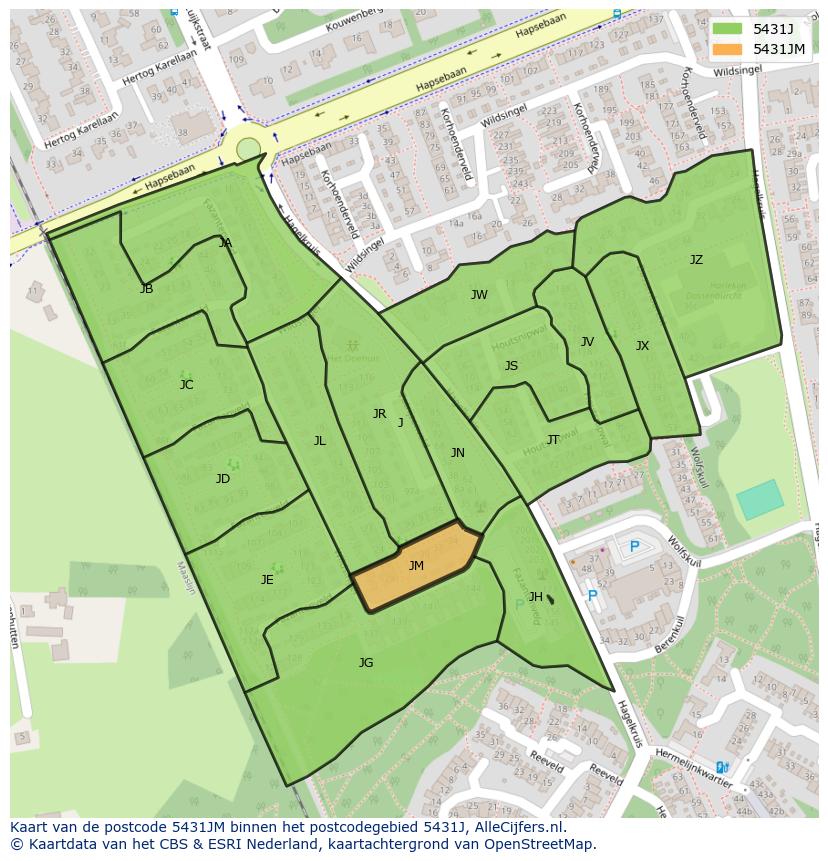 Afbeelding van het postcodegebied 5431 JM op de kaart.