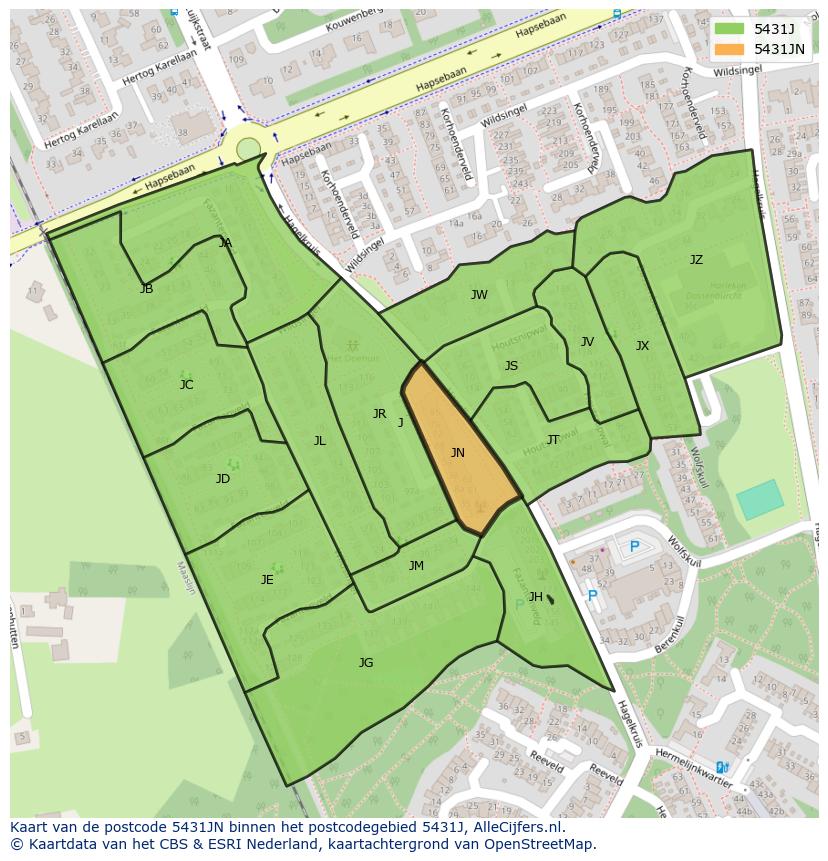 Afbeelding van het postcodegebied 5431 JN op de kaart.