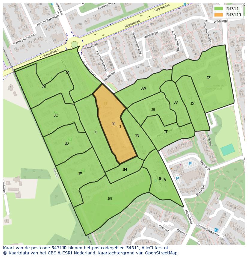 Afbeelding van het postcodegebied 5431 JR op de kaart.