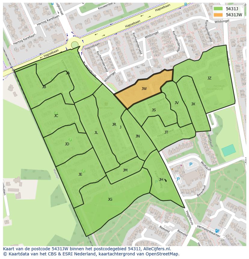Afbeelding van het postcodegebied 5431 JW op de kaart.