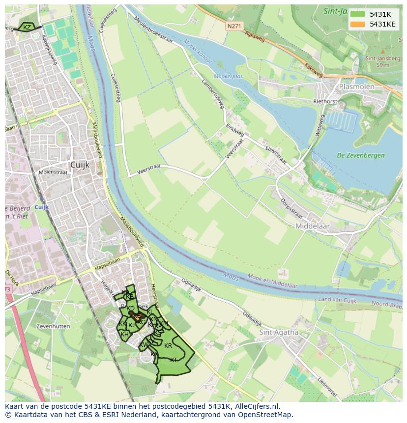 Afbeelding van het postcodegebied 5431 KE op de kaart.
