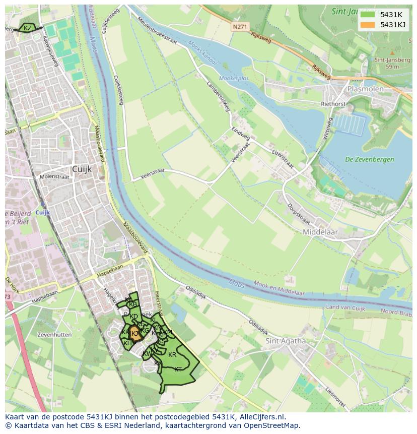 Afbeelding van het postcodegebied 5431 KJ op de kaart.