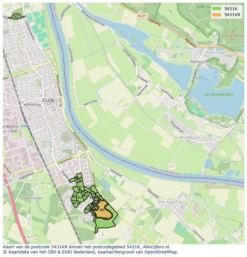 Afbeelding van het postcodegebied 5431 KR op de kaart.
